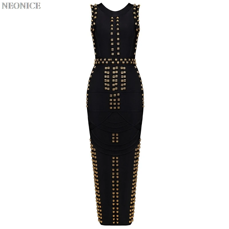 2019new woman Elastic bandage dress tight nightclub socialite birthday party fashion sexy package hip leisure golden beads split