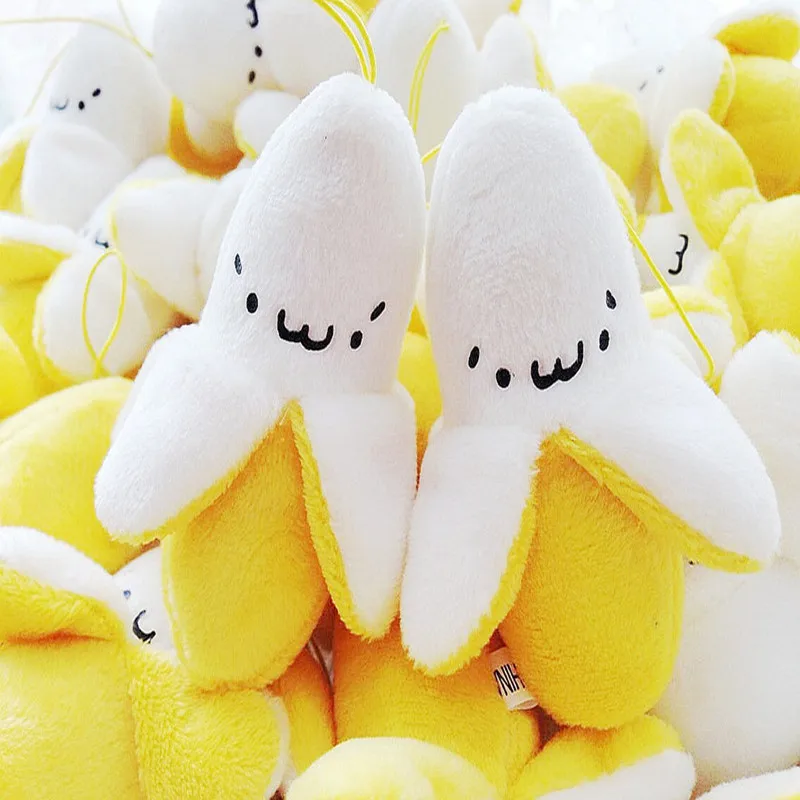 

Peeled big banana cartoon expression fruit pendant 8cm small grasping machine plush banana keychain