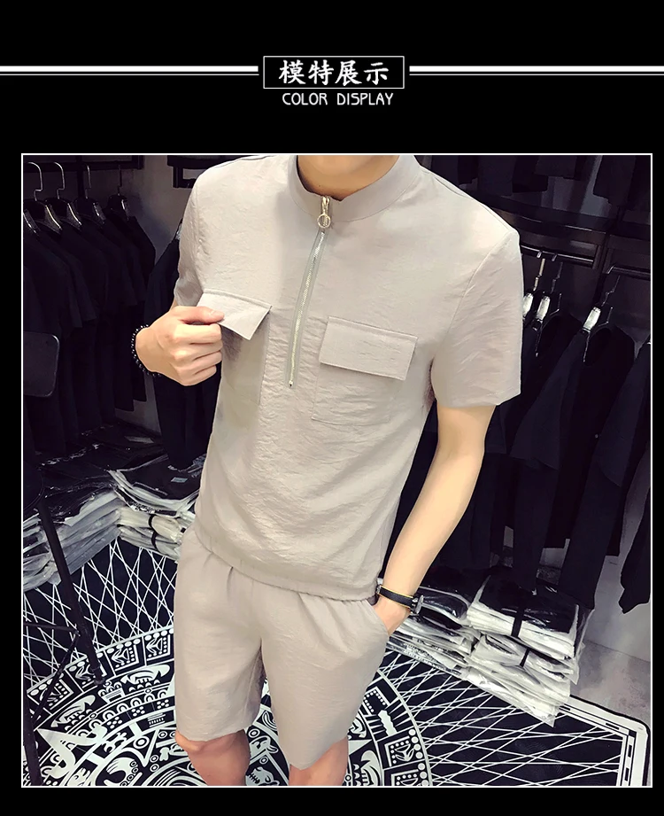 Summer Men Fashion Men Sets High Quality T-Shirt Casual Breathable Short-Sleeve T-Shirt+ Shorts