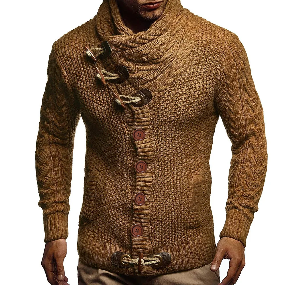 

Men's Fashion Horn Button Thick Wool Stand-up Collar Long-sleeved Sweaterknit Sweatshirt Man Men Clothing 2020 Fashion
