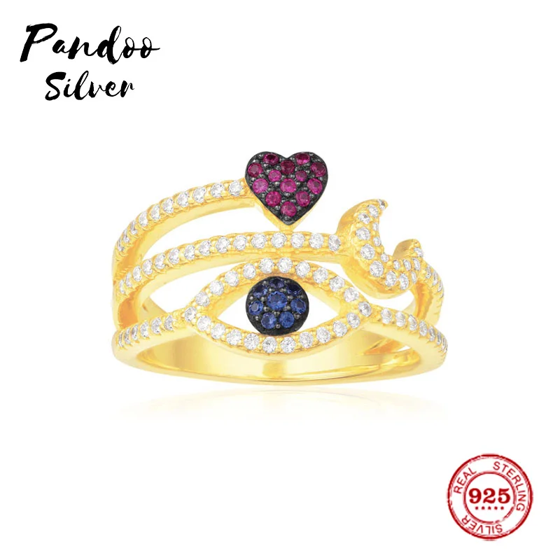 

Fashion Charm Sterling Silver Copy 1:1 Replica,Yellow Silver Ring With Lucky Eye, Heart And Moon Women Monaco Jewelry Gift
