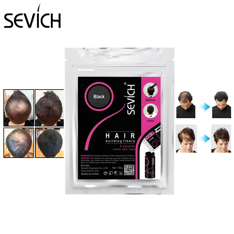 Description Picture 3 of itemSevich Hair Fiber Sets 25g Empty Bottle + 100g fiber hair refill bag + applicator Thickening Fiber Hair Powders Growth 10 Colors