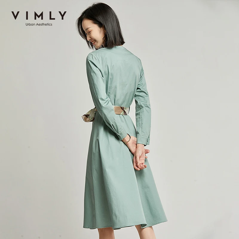 Осеннее женское платье Vimly винтажное однотонное элегантное ТРАПЕЦИЕВИДНОЕ