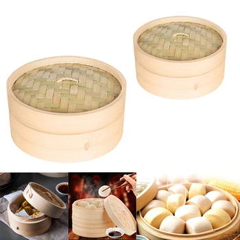 

2Pcs Kitchen Bamboo Steamer Basket Asian Food Steamer For Sum Dumplings