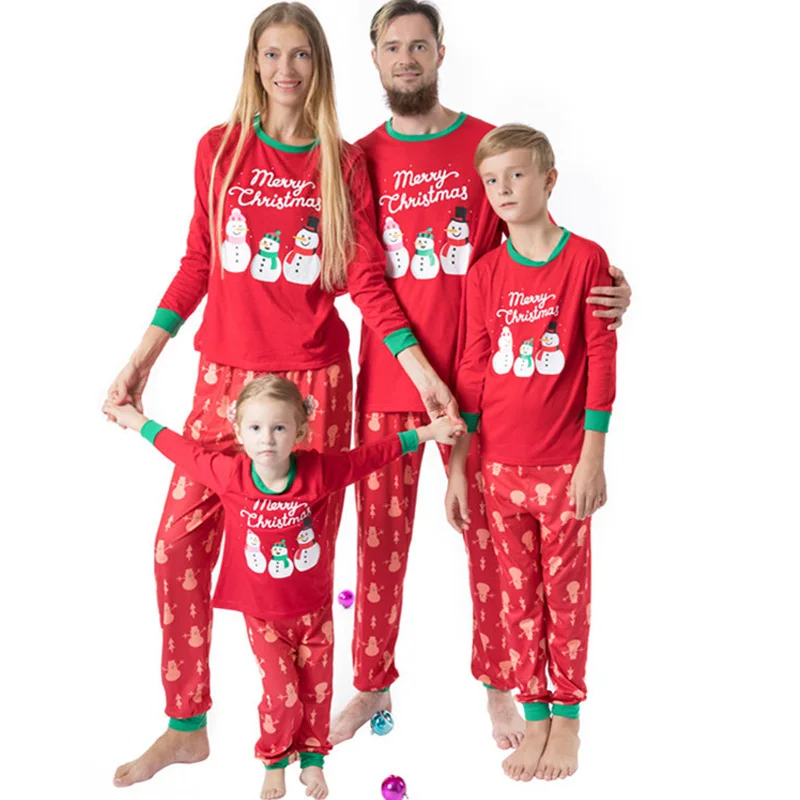 Рождественские Семейные пижамы; Пижама снеговик с длинными рукавами; Семейные комплекты; Пижамный комплект для взрослых и детей; коллекция года; Семейные рождественские пижамы