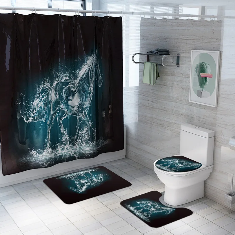 Водостойкие Полиэстеровые 3D занавески для душа с изображением лошадей, наборы ковриков для туалета, набор ковриков для ванной 180*180 см, занавески для ванной