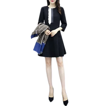 

2019 autumn long dress trend temperament slim slimming simple small MM skirt