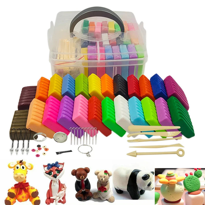 50 Colors Ultra Soft & Stretchable Oven Baking Magic Clay with Tools Accessories Non-Stick Non-Toxic Ideal DIY Craft Gifts for Kids Polymer Clay Kit 