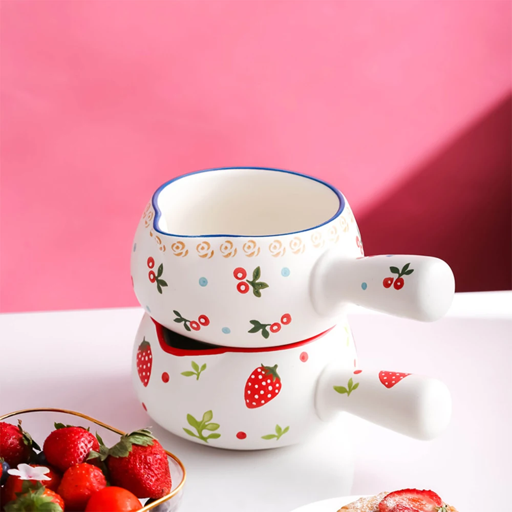 1PC 1000ML Ceramic Milk Pan Creative Strawberry Cherry Mini Stock Pots For Kitchen Cooking Porridge Soup Pot Stew Cookware | Дом и сад