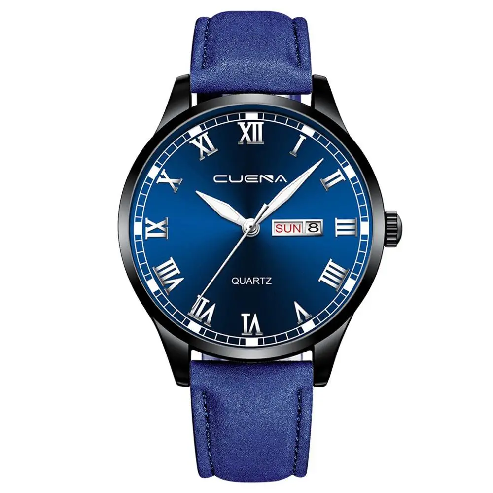F CUENA Creativ водонепроницаемые часы для мужчин Топ люксовый бренд часы для мужчин кожа кварцевые аналоговые Дата наручные часы Relogio Masculino - Цвет: F