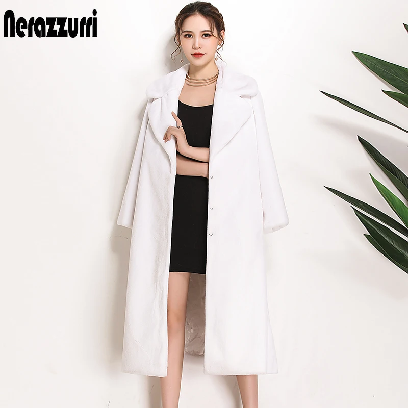 Nerazzurri Long winter faux fur coat women turn