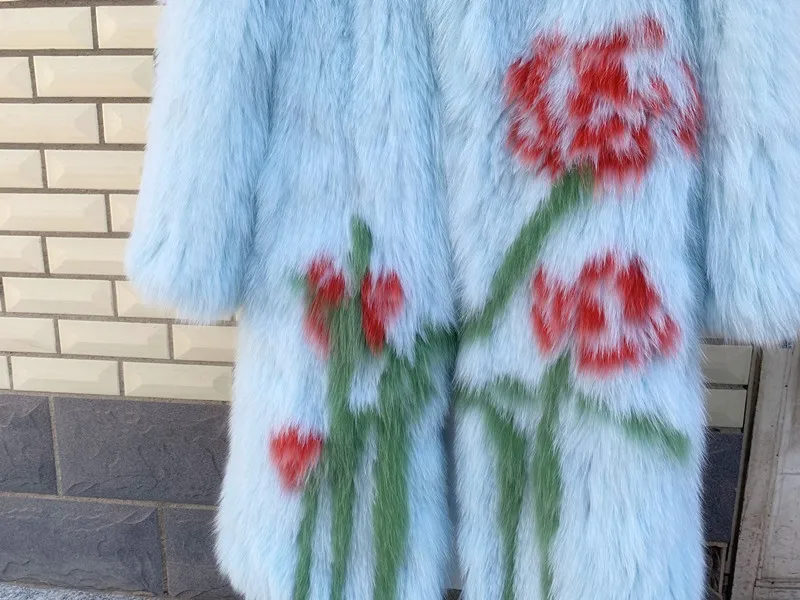 new women's natural real woven fox fur coat outwear