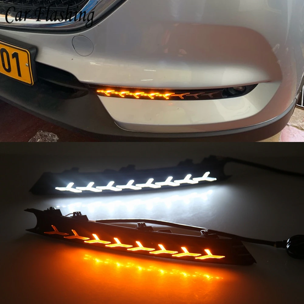 Car Flashing 2Pcs For Mazda cx-5 cx5 cx 5 2017 2018 2019 2020 2021 LED Daytime Running Lights fog lamp DRL with turn signal