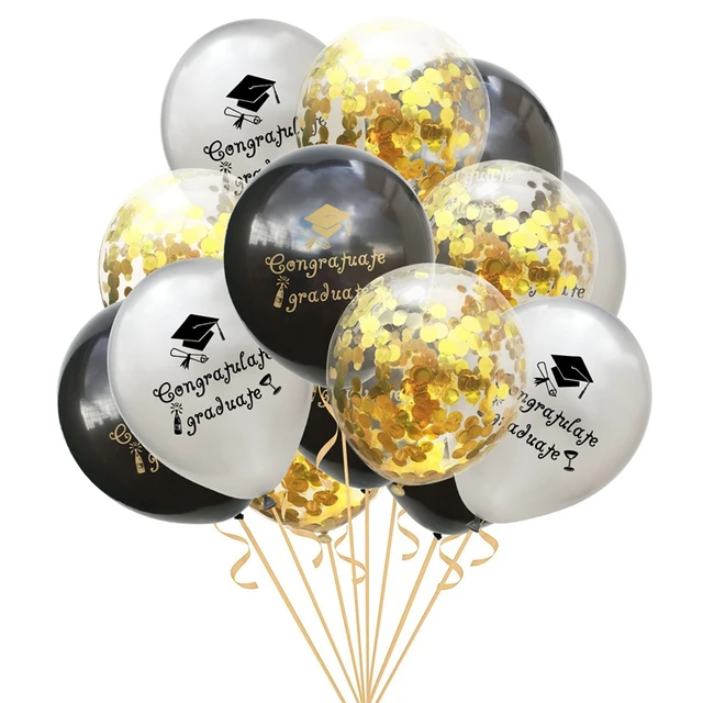 1-15pcs Graduation Balloons Gold Silver Black Latex Balloon Confetti Ballons 2022 Congratulation Grad Party Decoration Supplies S05-15pcs