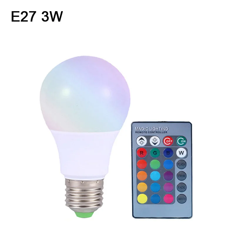 RGB E27 3W GBKOF 3 Вт 5 Вт 7 Вт 10 Вт 12 Вт 15 Вт RGB светодиодный светильник E27 E14 AC110V 220 В светодиодный светильник с дистанционным управлением диммер праздничное красочное ночное освещение - Испускаемый цвет: RGB E27 3W