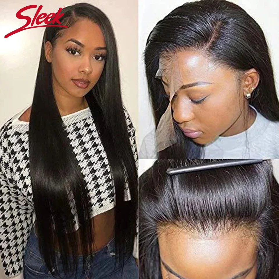 Sleek Straight Lace Frontal Wigs Brazilian 13x4 Lace Frontal Human Hair Wigs Remy 100% Natural Real Remy Human Hair For Black