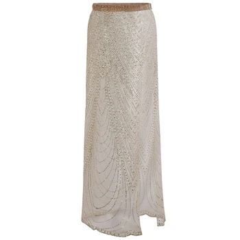 

Sexy Beach Rhinestone Shiny Split Women Skirt Transparent Swimwear Travel Sarong High Waist Strap Summer Cover Up