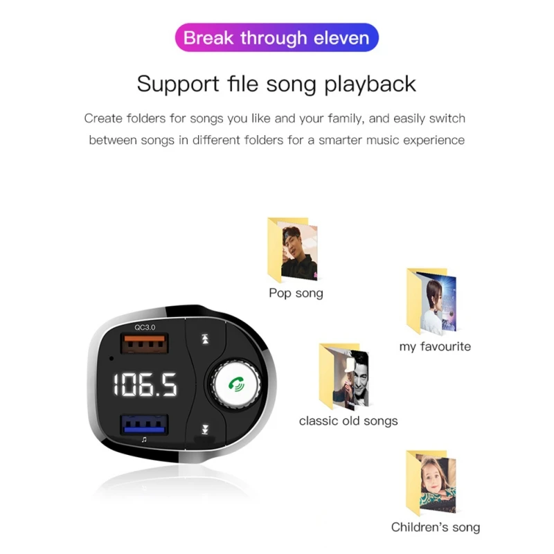 T62 Быстрая зарядка 3,0 автомобильный Bluetooth fm-передатчик два usb порта QC3.0 автомобильное зарядное устройство fm-модулятор MP3-плеер автомобильный Зажигалка Handfree