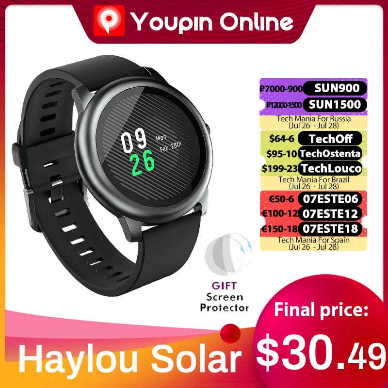 Photo Product Youpin Haylou Solar LS05 Smart Watch Sport Metal Round Case Heart Rate Sleep Monitor IP68 Waterproof  iOS Android Global