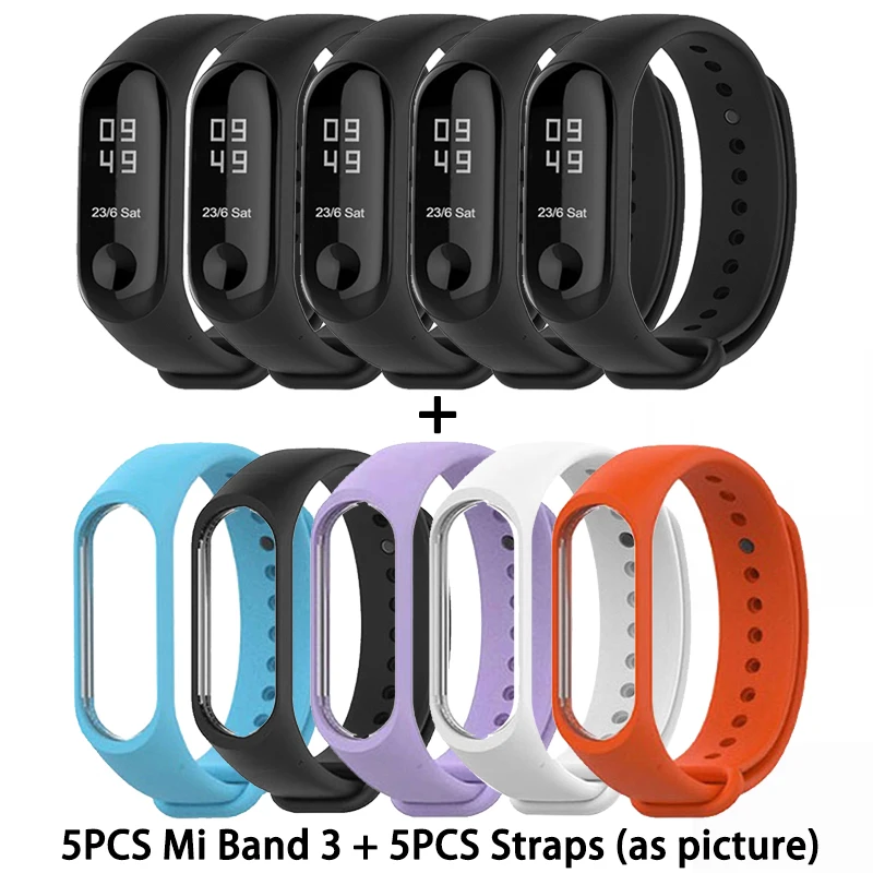 CN 5PCS Strap 5PCS Xiaomi Mi группа 3 4 глобальная Версия смарт-Браслет фитнес-браслет часы 3 большой сенсорный экран сообщение время сердечно - Цвет: CN 5PCS Strap 5PCS