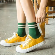 Корейские японские полосатые женские носки теплые хлопковые повседневные уличные носки Harajuku Art забавные счастливые удобные зимние Skarpetki