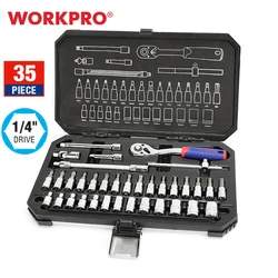 WORKPRO 35/64PC Ensemble D'outils Maison Instruments Ensemble D'outils pour Outils De Réparation De Voiture 1/4 "Dr Clé À Cliquet À Douille 