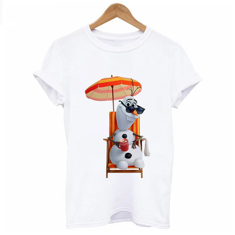 Women Fashion Harajuku Short Sleeve T-shirt White Plus Size Cute Tshirt Female Tops Clothing New Frozen Printed T Shirt