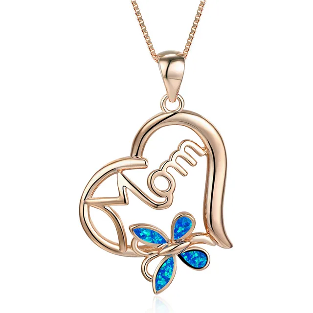 Mother's Day Gift Heart Necklace Blue 