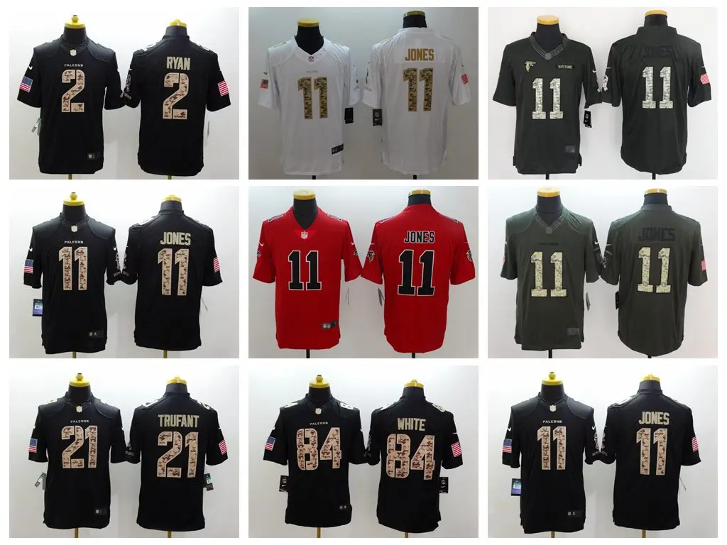 Сшитый для мужчин, Atlanta Matt Ryan Julio Jones Desmond Trufant Devonta Freeman Green Salute Jersey