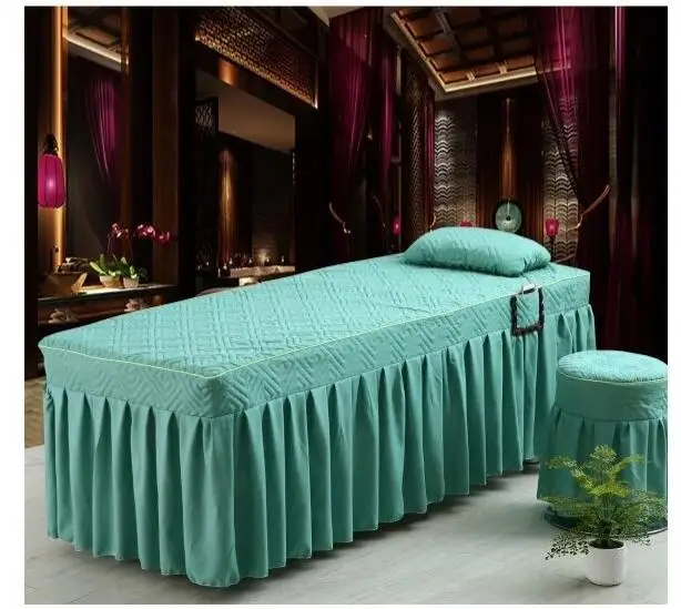 Beauty Salon 2pcs Set Bed Skirt+ Pillowcase SPA Skin-Friendly Massage Table Bed Cover Sheet Bedskirt Colchas with Hole 31 Styles