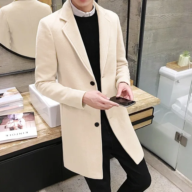 Woolen Coats Male Slim Long Jacket 