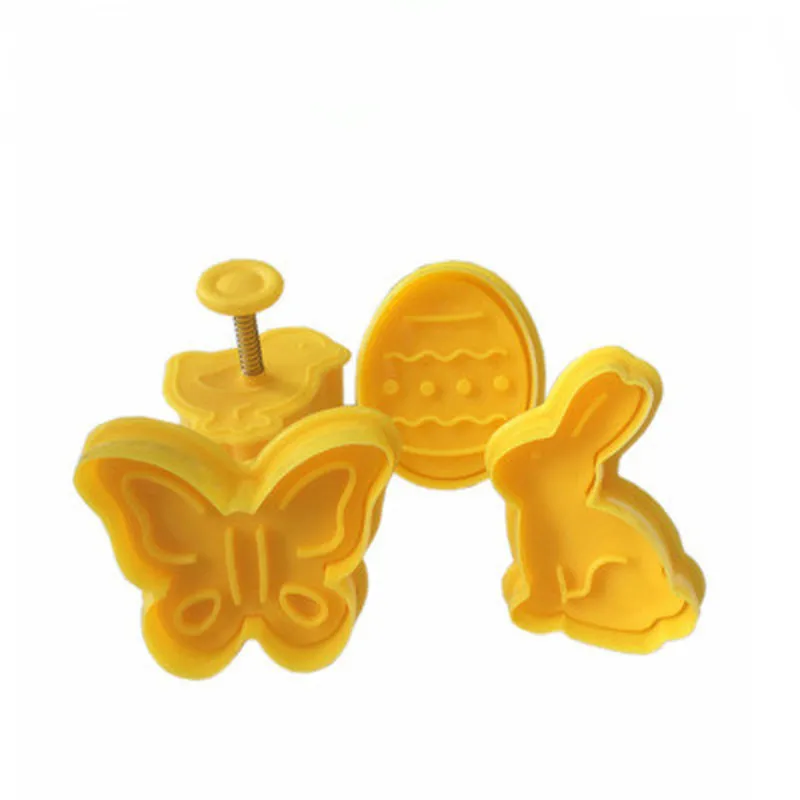 

4Pcs Easter Bunny Pattern Plastic Baking Mold Kitchen Biscuit Cookie Cutter Pastry Plunger 3D Die Fondant Cake Decorating Tools