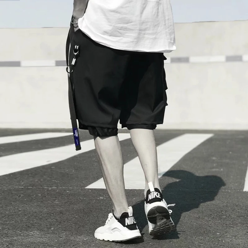 Techwear Functional Men Black Cargo Shorts Street Black Grunge Bottoms Techwear Functional Men Black Cargo Shorts Street Black Grunge Bottoms