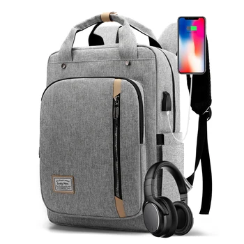 

School Bag Men's Backpack for laptop 15 High-quality Waterproof British Style Male computer bag USB Headphone Jack backpack Gray