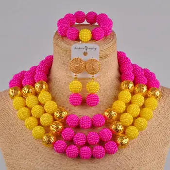 

fuchsia pink yellow african necklace jewelry set simulated pearl beads jewelry set for women FZZ11