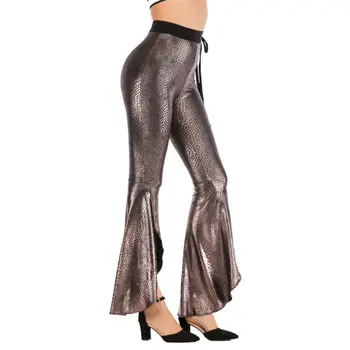 

Women's Flared Frill Hem Trousers Ladies High Waist Black Asymmetric Pants Animal Print Vintage Pant Long Trouser 4 colors