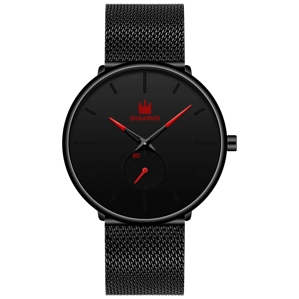 Reloj hombre мужские s деловое украшение часы Роскошные повседневные водонепроницаемые спортивные часы мужские кварцевые тонкие сетчатые часы montre homme - Цвет: black red