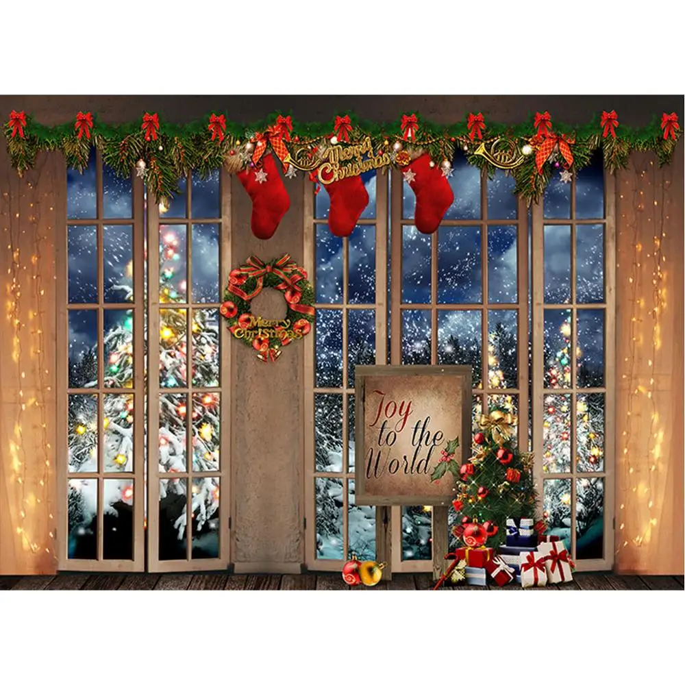 Фоны для фотосъемки Рождественский фон фоны темно-деревянные уютные каюты комнаты окна реквизит Рождественская елка подарки Декор плиты - Цвет: style 1
