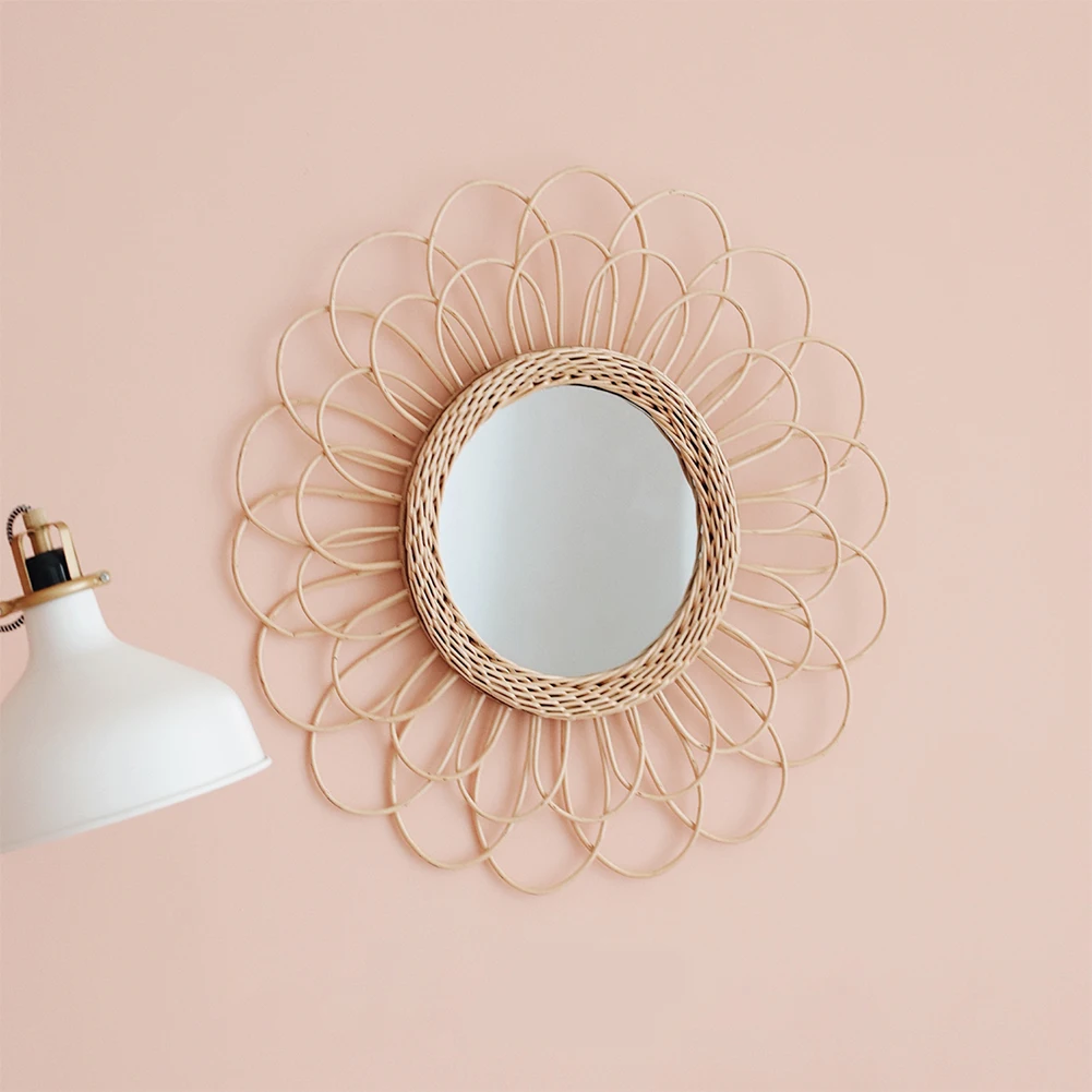 Nordic Style Home Rattan Plaited Art Living Room Makeup Decorative Mirror Wall Hanging Bedroom Bathroom Photography Prop