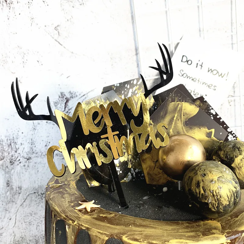 Рождественский акриловый торт Топпер золото двойные буквы олень лося акриловый торт Топпер для вечерние рождественские украшения торта
