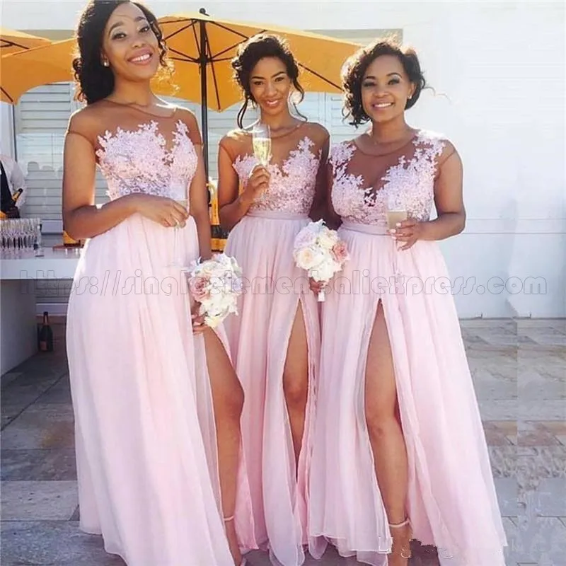 Легкий розовый шифоновый высококачественный разрез платья невесты свадебное платье для гостей