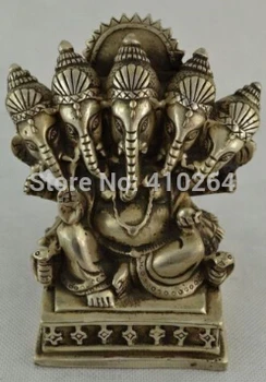 

yan [AA ] China Silver Buddhism Tibet 5 Head Ganapati Ganesh Lord Ganesha Buddha Statue (C0321)