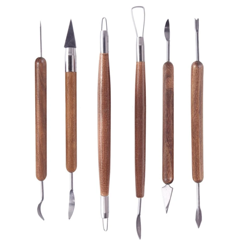 6pcs/set Wooden Handle Wax Ceramic Modeling Clay Sculpture Carving