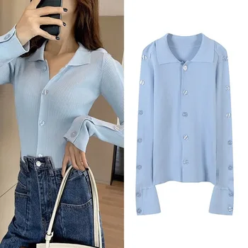 

2020 New Spring Women Sweater Short Sleeve Single Breasted Turn-down Collar Knitted Cardigans Button Casual Female Elegant