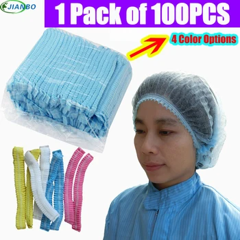 

100pcs Disposable Food Workshop Laboratory Caps Non Woven Pleated Anti Dust Shower Cap CleanRoom Pharmaceutical Clear Work Hat