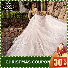 Swanskirt Милое Свадебное платье Новое Элегантное ТРАПЕЦИЕВИДНОЕ кружевное свадебное платье принцессы с длинными рукавами и аппликацией Robe De Mariage K182
