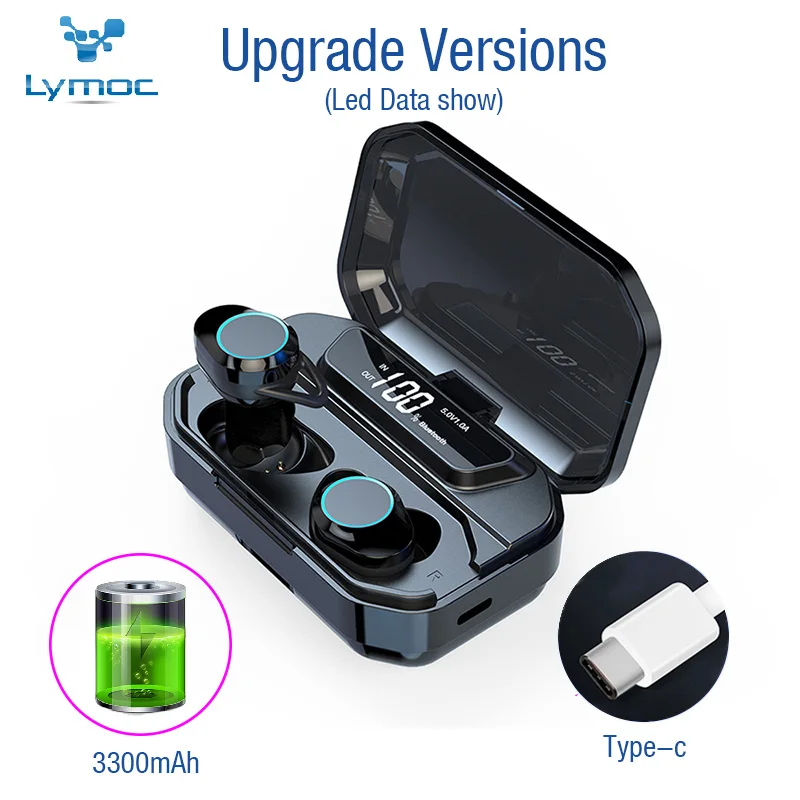 LYMOC двойной светодиодный дисплей Bluetooth наушники TWS 5,0 HiFi Беспроводные водонепроницаемые наушники с сенсорным управлением гарнитуры зарядное устройство для телефонов - Цвет: G02 upgrade versions