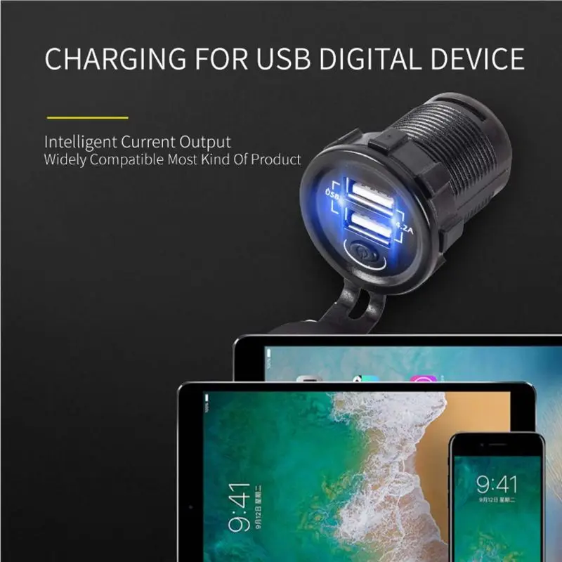 Двойной USB 5 В 2.1A автомобильное зарядное устройство адаптер с выключателем питания кабель для автомобиля лодка морской Грузовик Мотоцикл Camper транспортных средств qyh