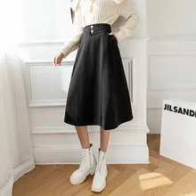 

Women Skirt Buttons Elegant Korean Casual Solid Color High Street Skirts Woman Autumn WinterSHTBSQ508