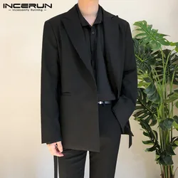 Man Stylish Button Suit Jackets Lace Up Loose Outwear INCERUN Men Solid Color Blazers Fashion Long Sleeve Lapel Neck Coats 5XL 7